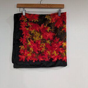 Mark Deggan Polyester Scarf with Red Leaves and Birds